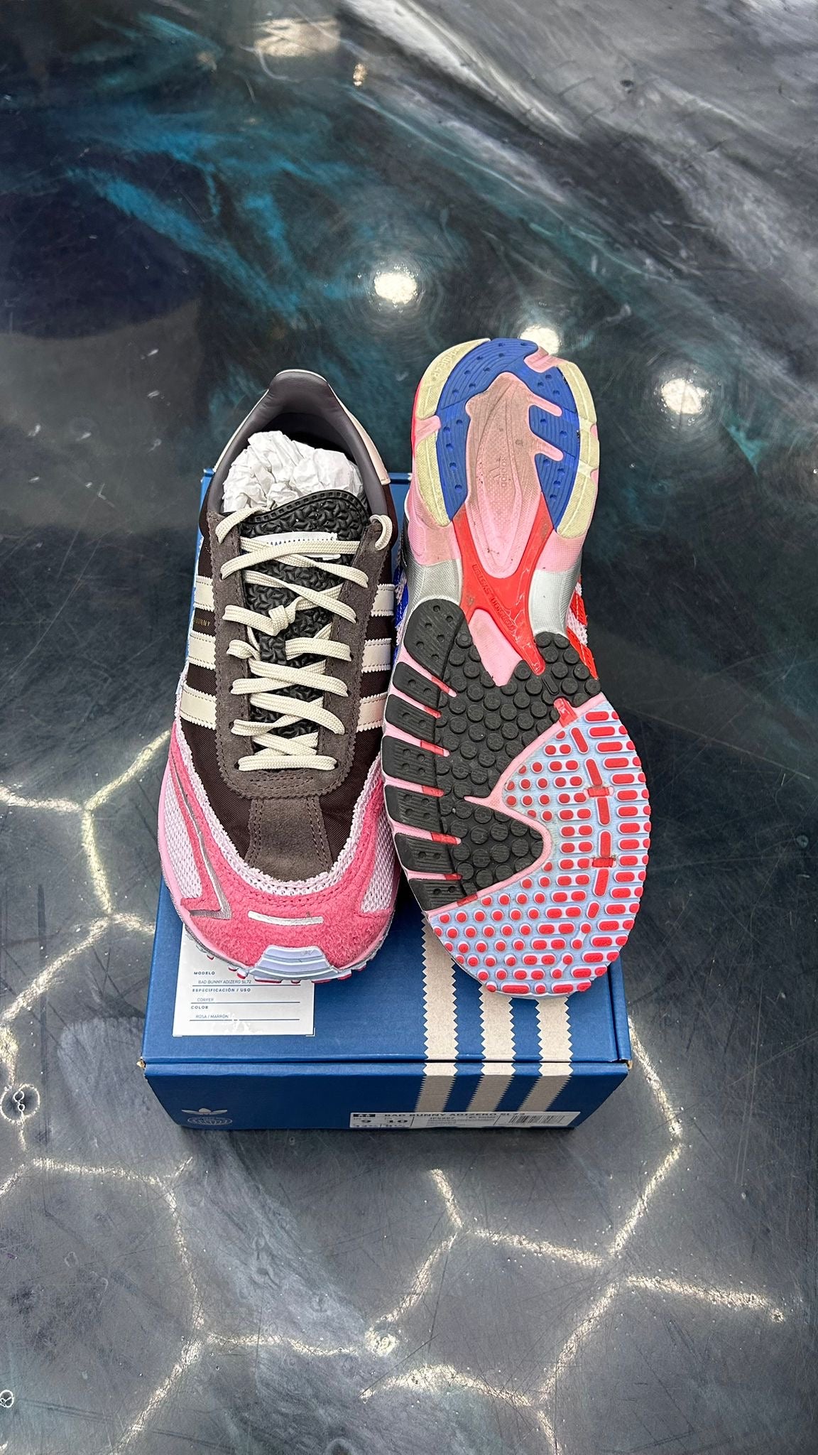 ADIDAS ADIZERO BAD BUNNY BROWN CLEAR PINK PRE OWNED SIZE 9