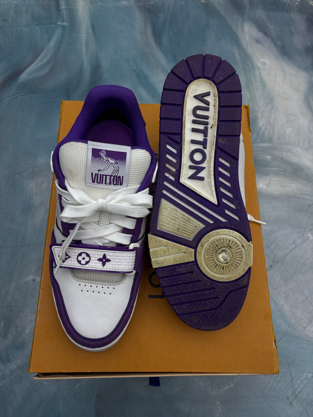 LOUIS VUITTON TRAINER PURPLE MONOGRAM DENIM SIZE 7.5LV - 9.5