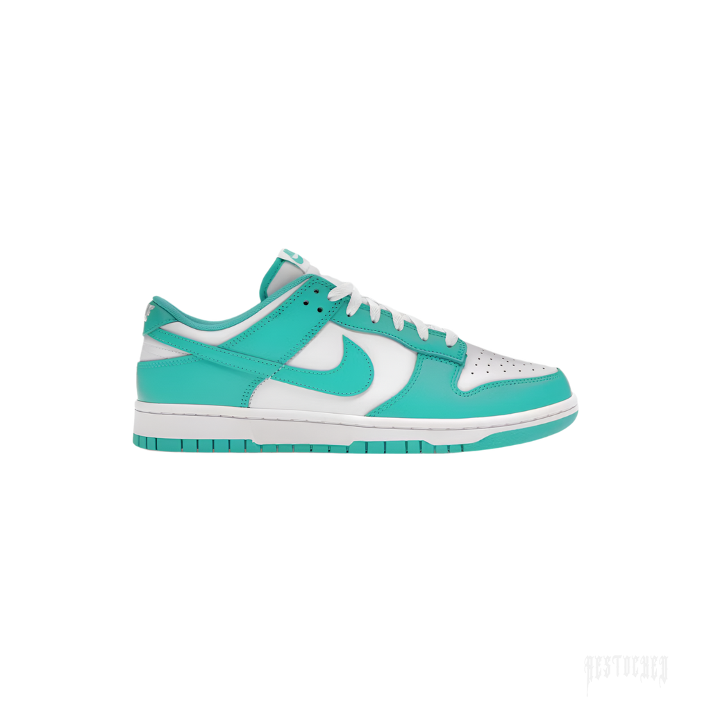 Nike Dunk Low Clear Jade sneaker with white leather upper and vibrant teal accents.