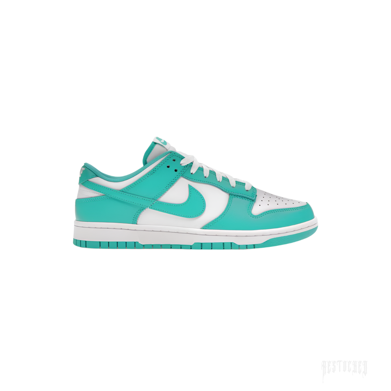 Nike Dunk Low Clear Jade sneaker with white leather upper and vibrant teal accents.