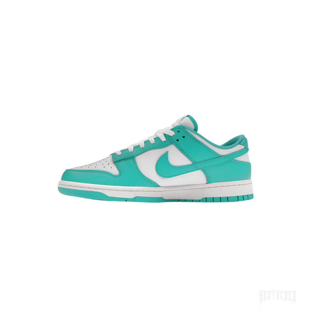 Nike Dunk Low Clear Jade sneaker with white leather upper and vibrant teal accents.