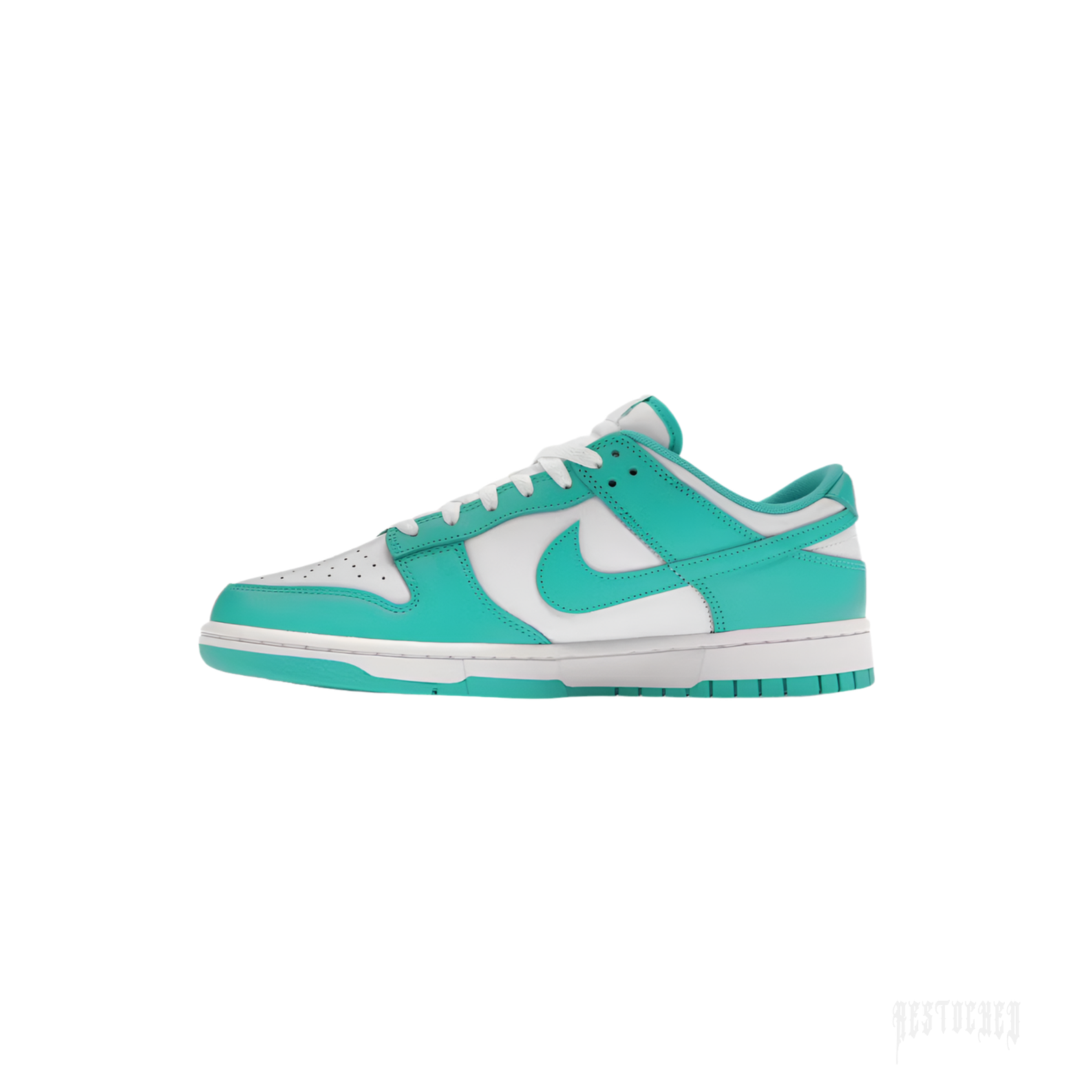 Nike Dunk Low Clear Jade sneaker with white leather upper and vibrant teal accents.