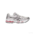ASICS GEL-KAYANO 14 CREAM SWEET PINK running shoe with silver overlays and pink GEL cushioning.