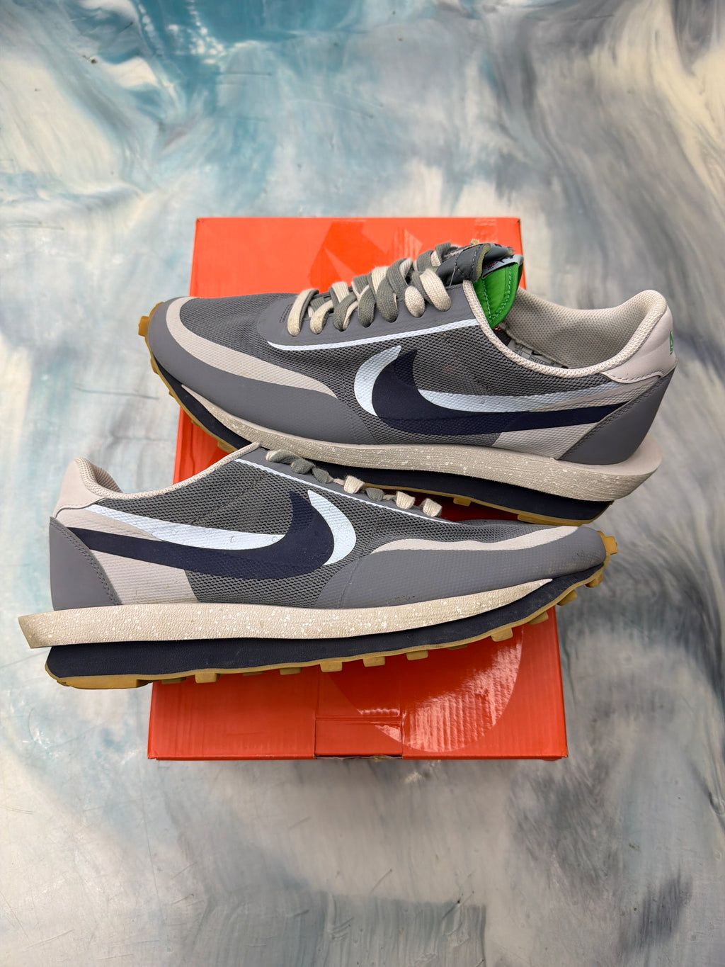 NIKE LD WAFFLE SACAI CLOT KISS OF DEATH 2 COOL GREY PRE OWNED SIZE 12
