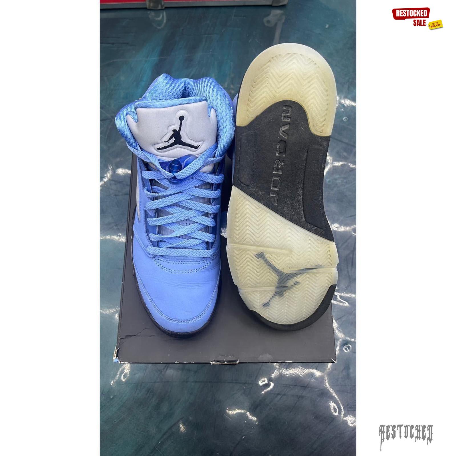 JORDAN 5 RETRO UNC UNIVERSITY BLUE PRE OWNED SIZE 9.5