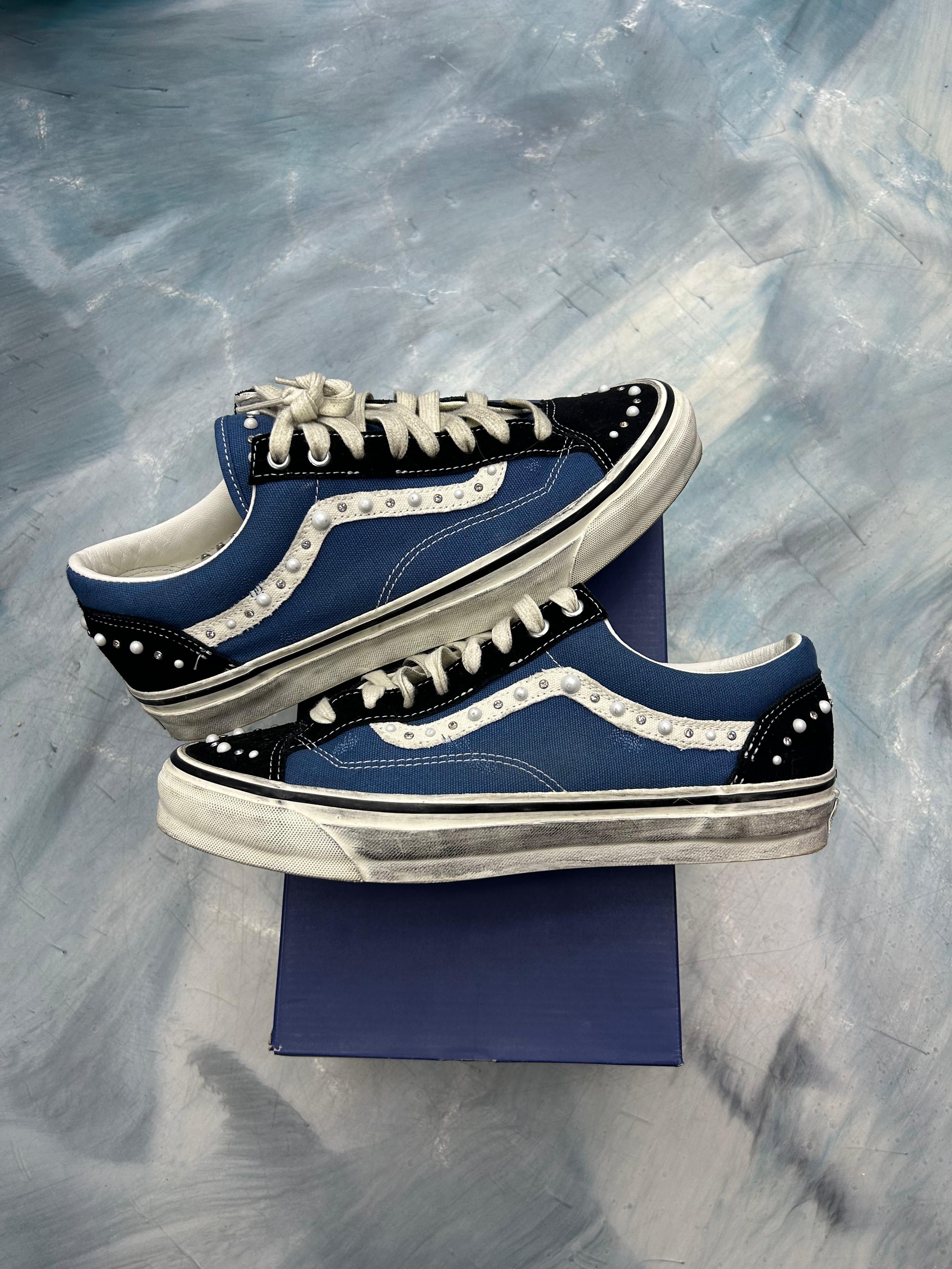 VANS LX OLD SCHOOL SKOOL PEARLIZED PACK BLACK NAVY PRE OWNED SIZE 10.5