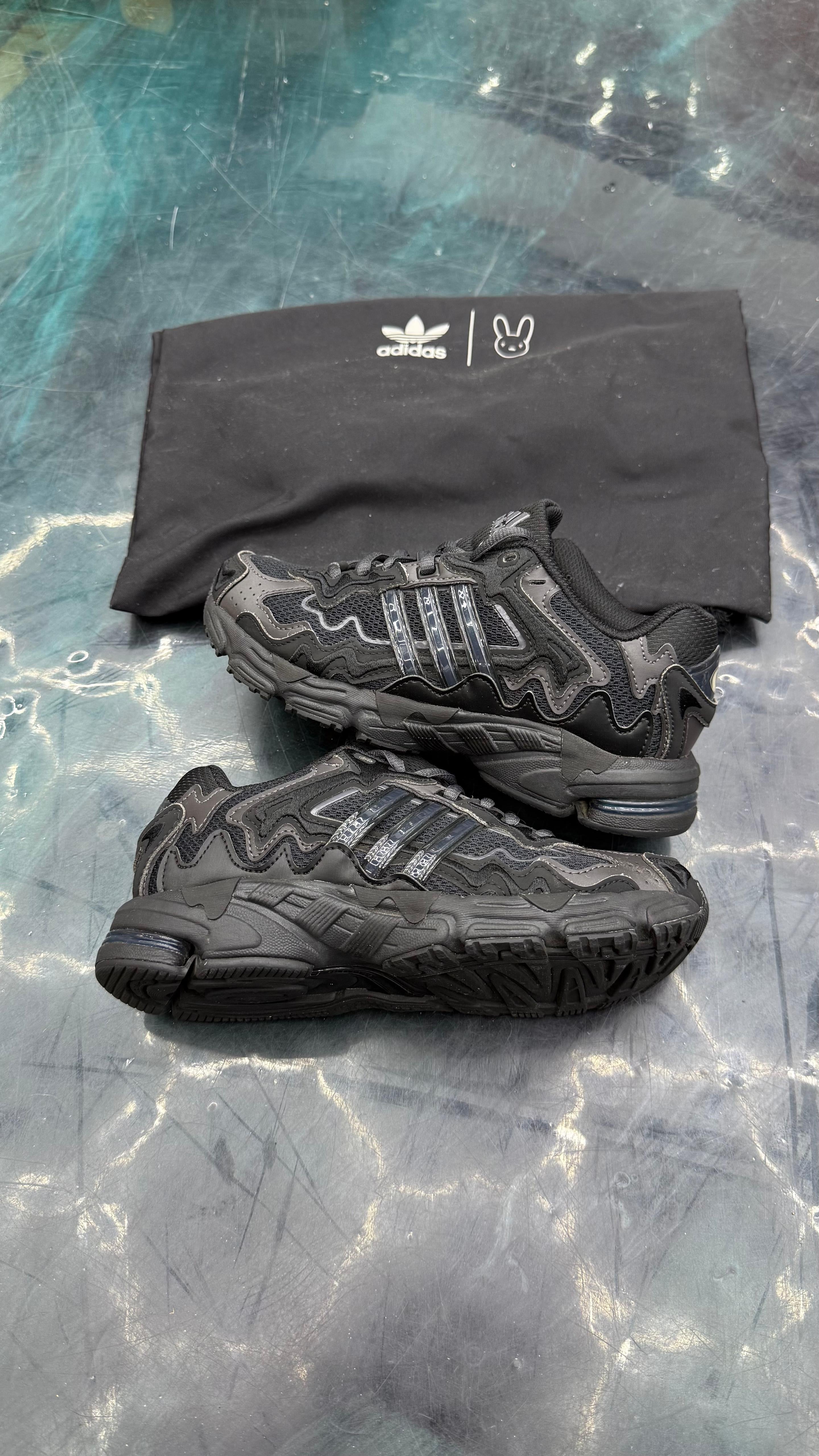 ADIDAS RESPONSE CL BAD BUNNY TRIPLE BLACK PRE OWNED SIZE 3.5 NO BOX