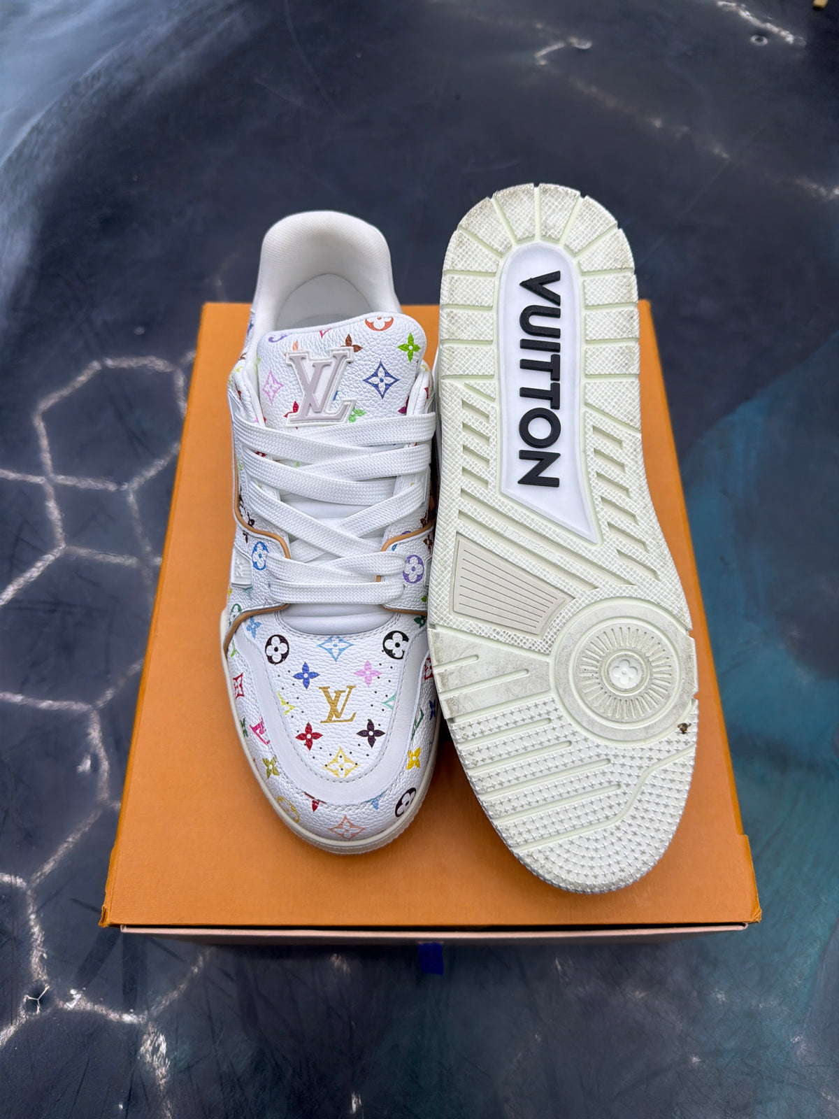 LOUIS VUITTON LV TRAINER TAKASHI MURAKAMI WHITE PRE OWNED SIZE 41EU 9-10US