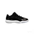 JORDAN 11 RETRO LOW SPACE JAM sneaker, black patent leather and mesh upper, white midsole, icy translucent outsole.