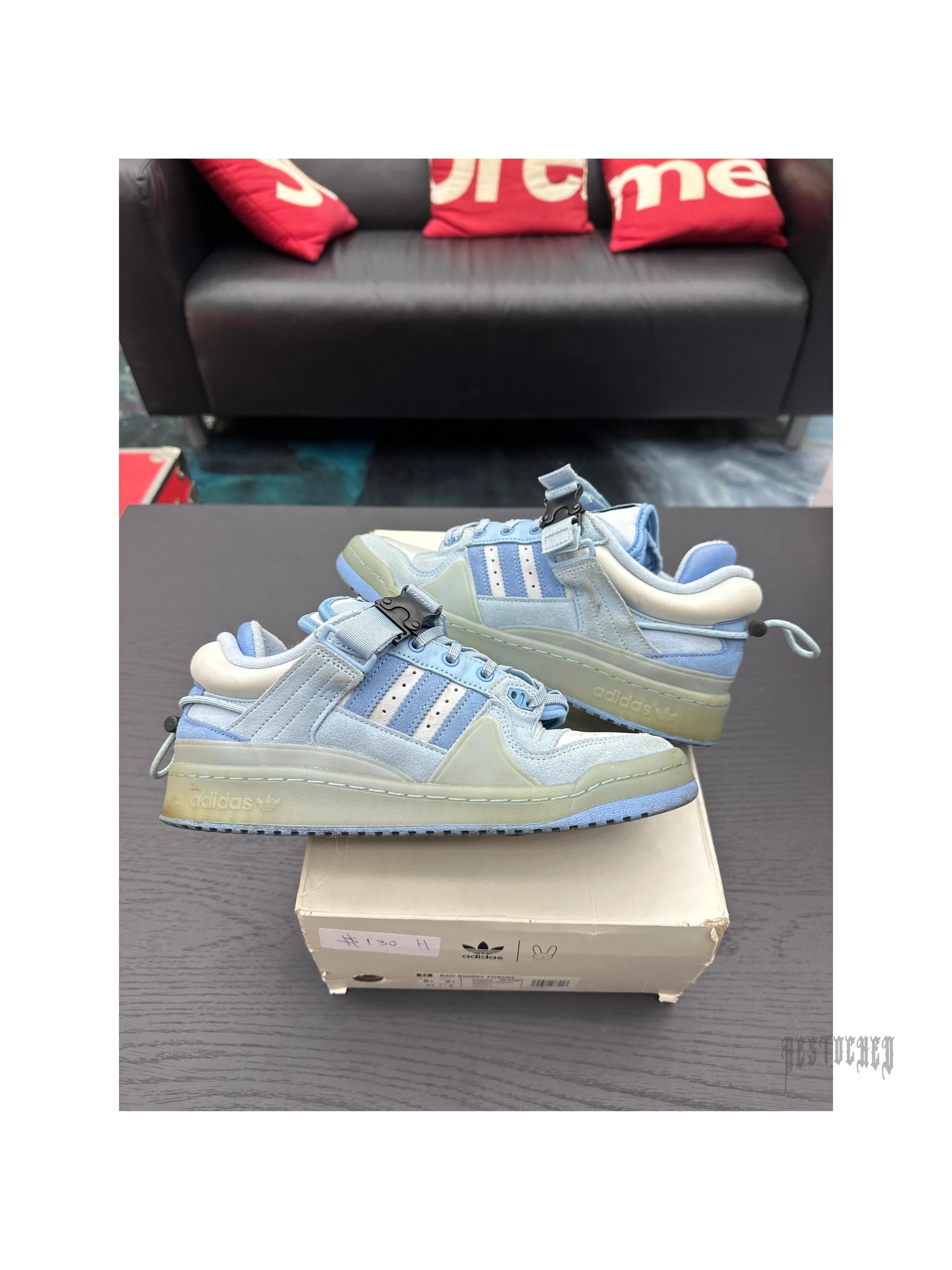 ADIDAS FORUM BUCKLE LOW BAD BUNNY BLUE TINT PRE OWNED SIZE 8.5