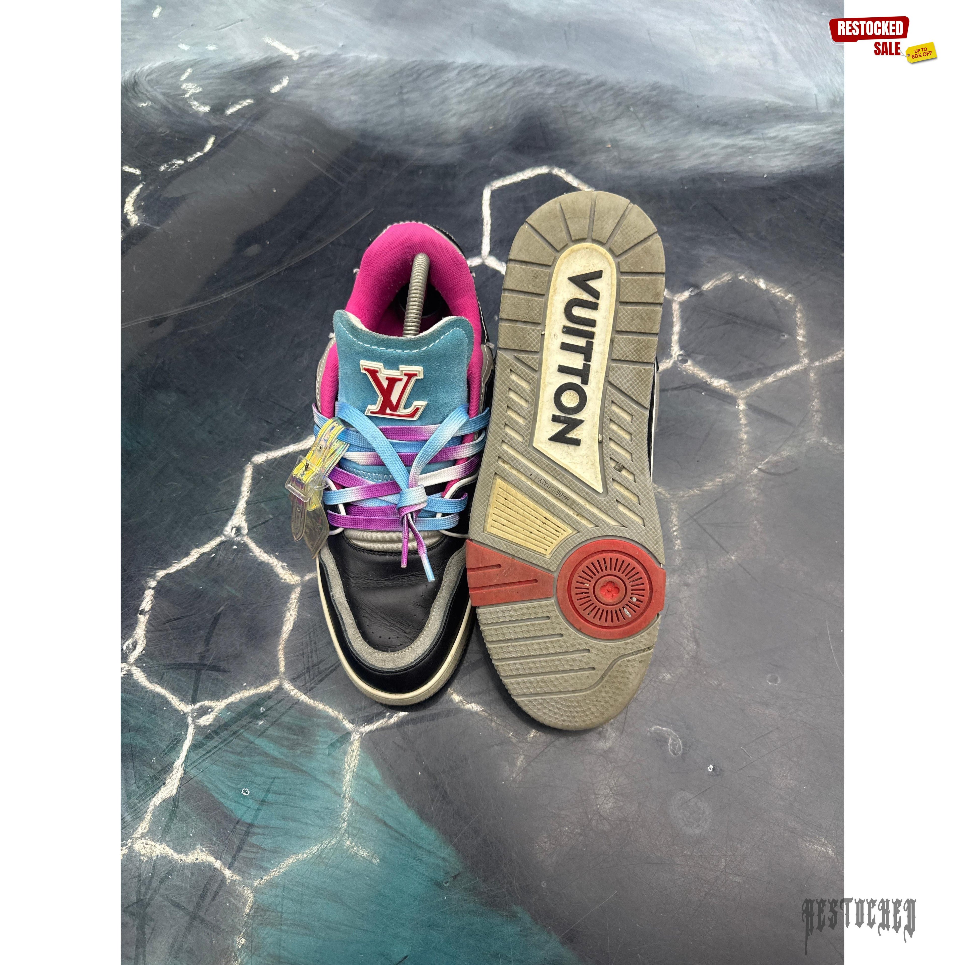LOUIS VUITTON BLACK MULTICOLOR UPCYCLE TRAINER PRE OWNED SIZE 7.5LV // 9//9.5US NO BOX