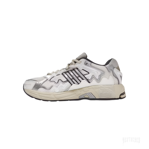 Bad Bunny x adidas Response CL 'Cream White' sneaker with white mesh, melted leather overlays, and black stripes.