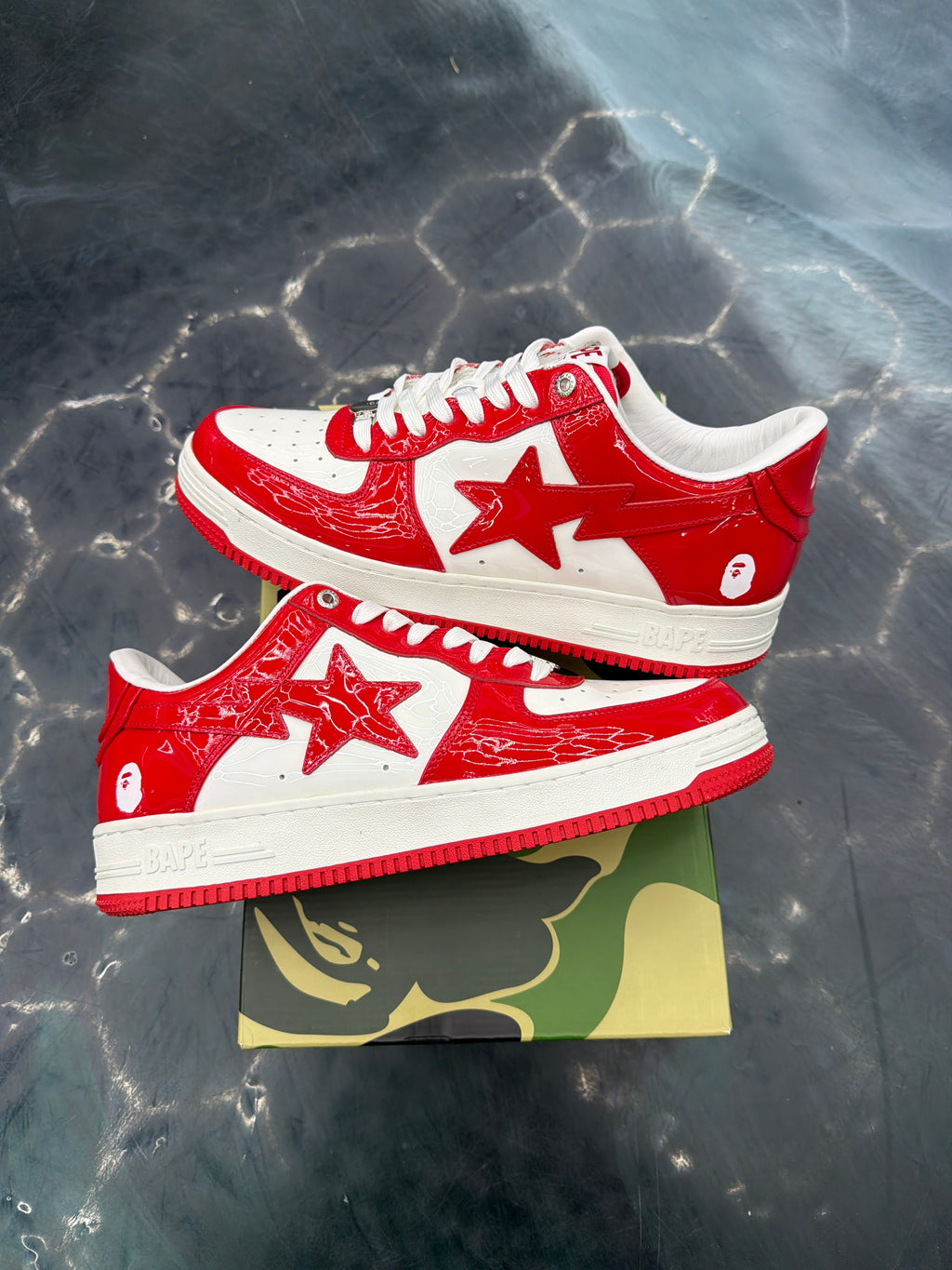 A BATHING APE BAPE STA PATENT LEATHER WHITE PRE OWNED SIZE 12