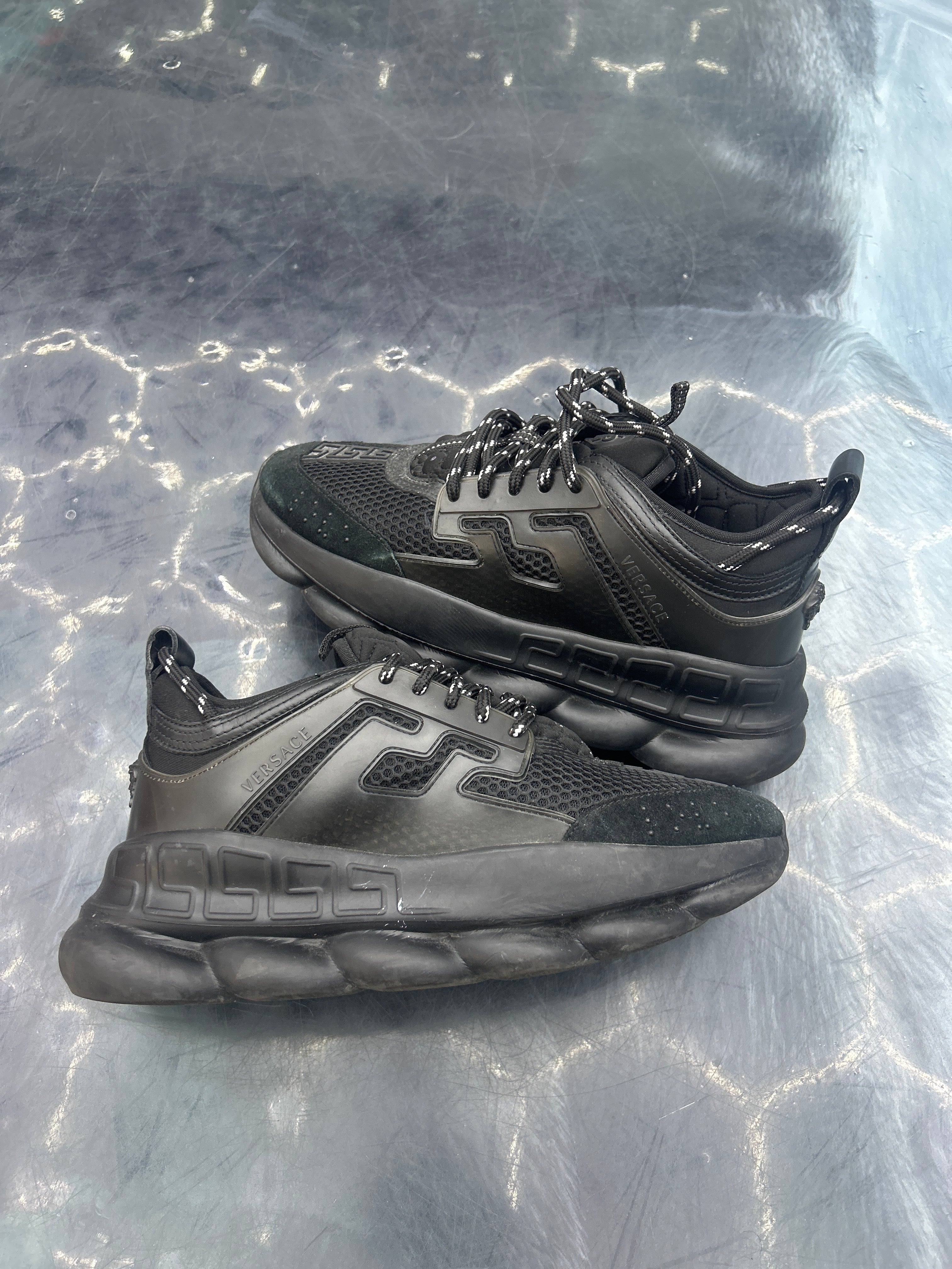 VERSACE CHAIN REACTION BLACK PRE OWNED SIZE 41.5 NO BOX