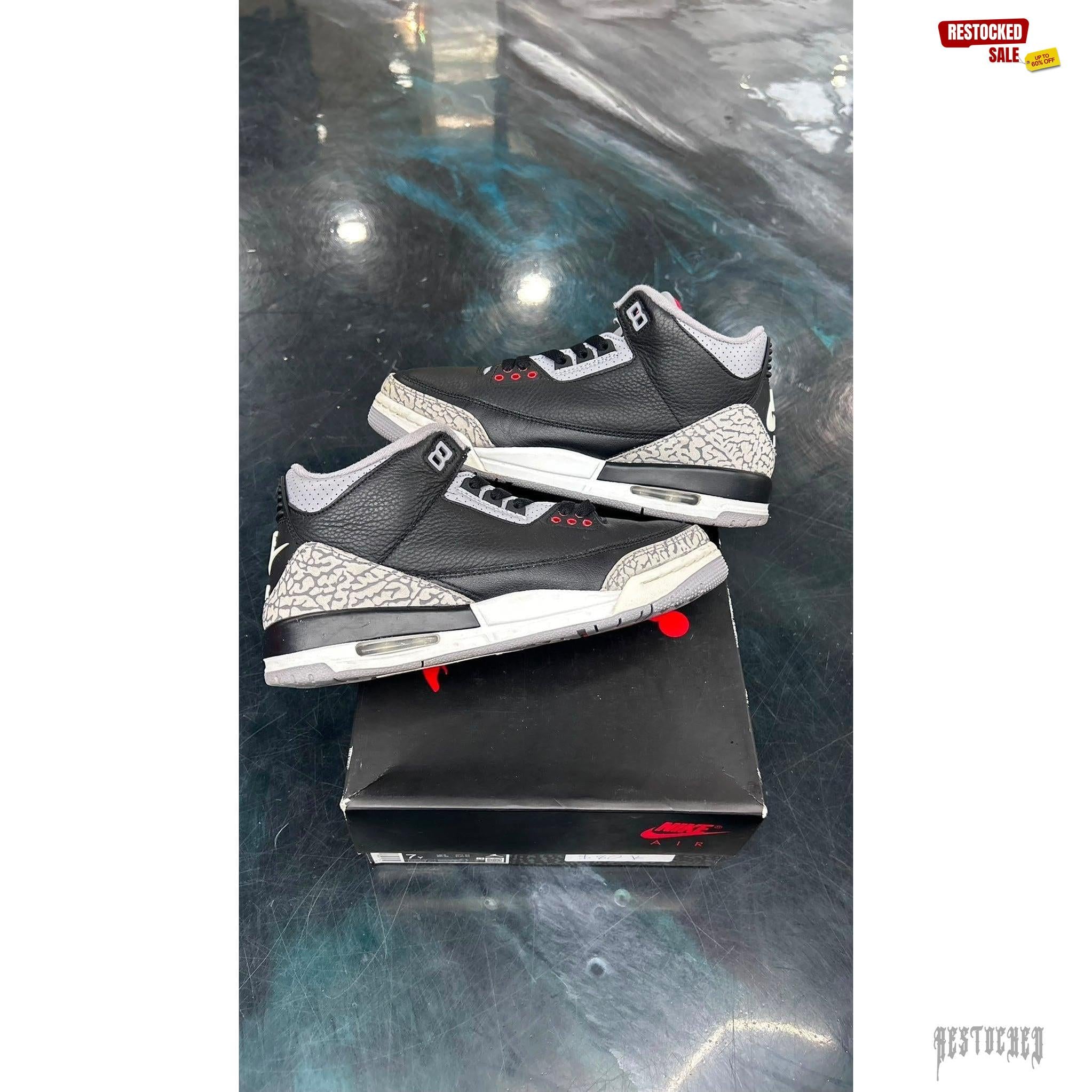 JORDAN 3 RETRO BLACK CEMENT PRE OWNED SIZE 7Y