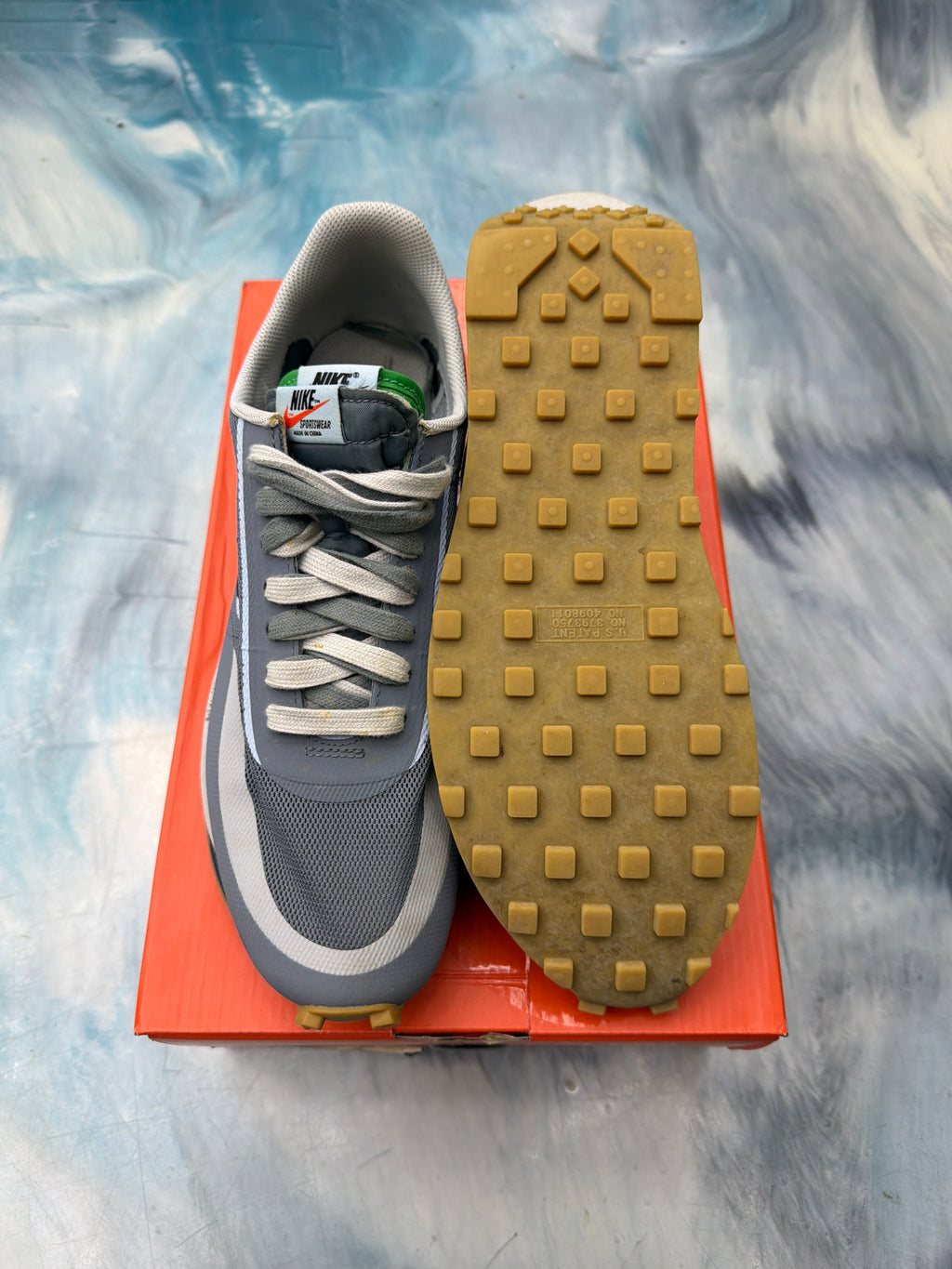 NIKE LD WAFFLE SACAI CLOT KISS OF DEATH 2 COOL GREY PRE OWNED SIZE 12