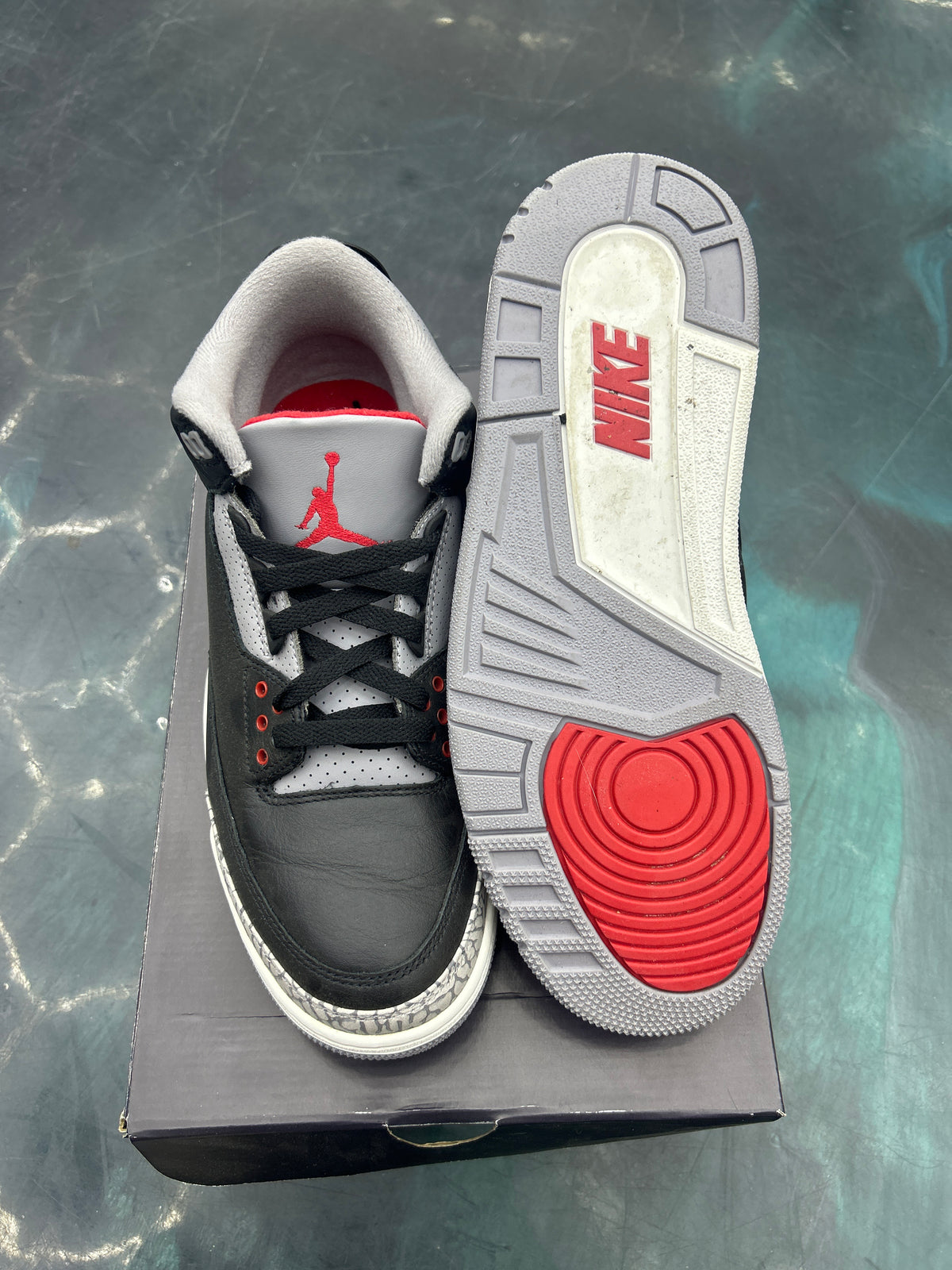 JORDAN 3 RETRO BLACK CEMENT REIMAGINE PREOWNED REP BOX SIZE 9