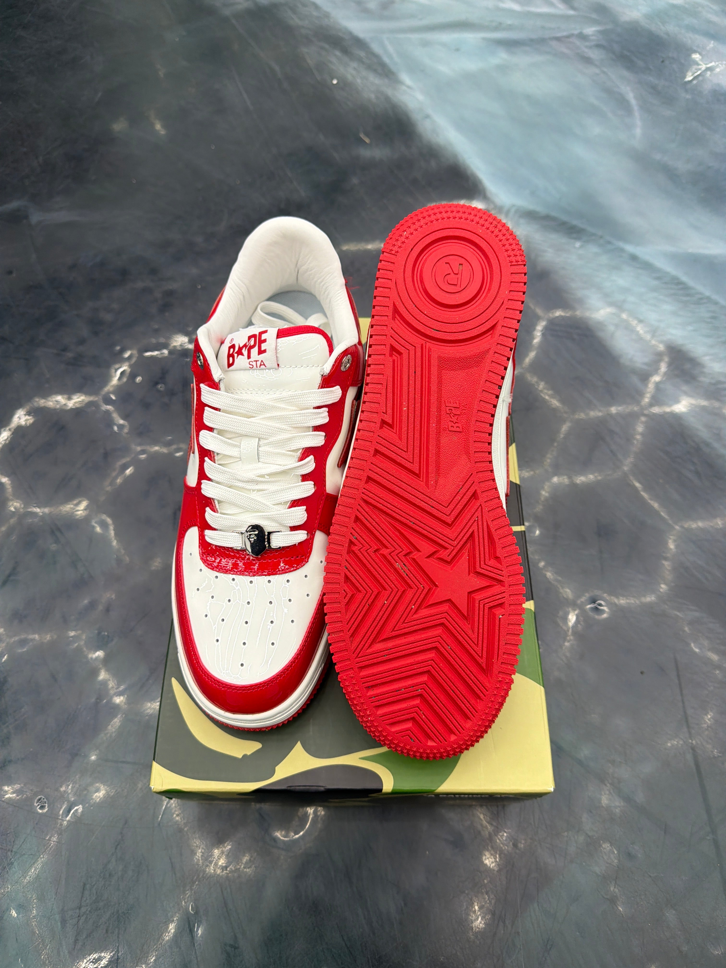 A BATHING APE BAPE STA PATENT LEATHER WHITE PRE OWNED SIZE 12