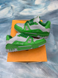 LOUIS VUITTON TRAINER GREEN GREY PRE OWNED SIZE 6LV 8.5 US