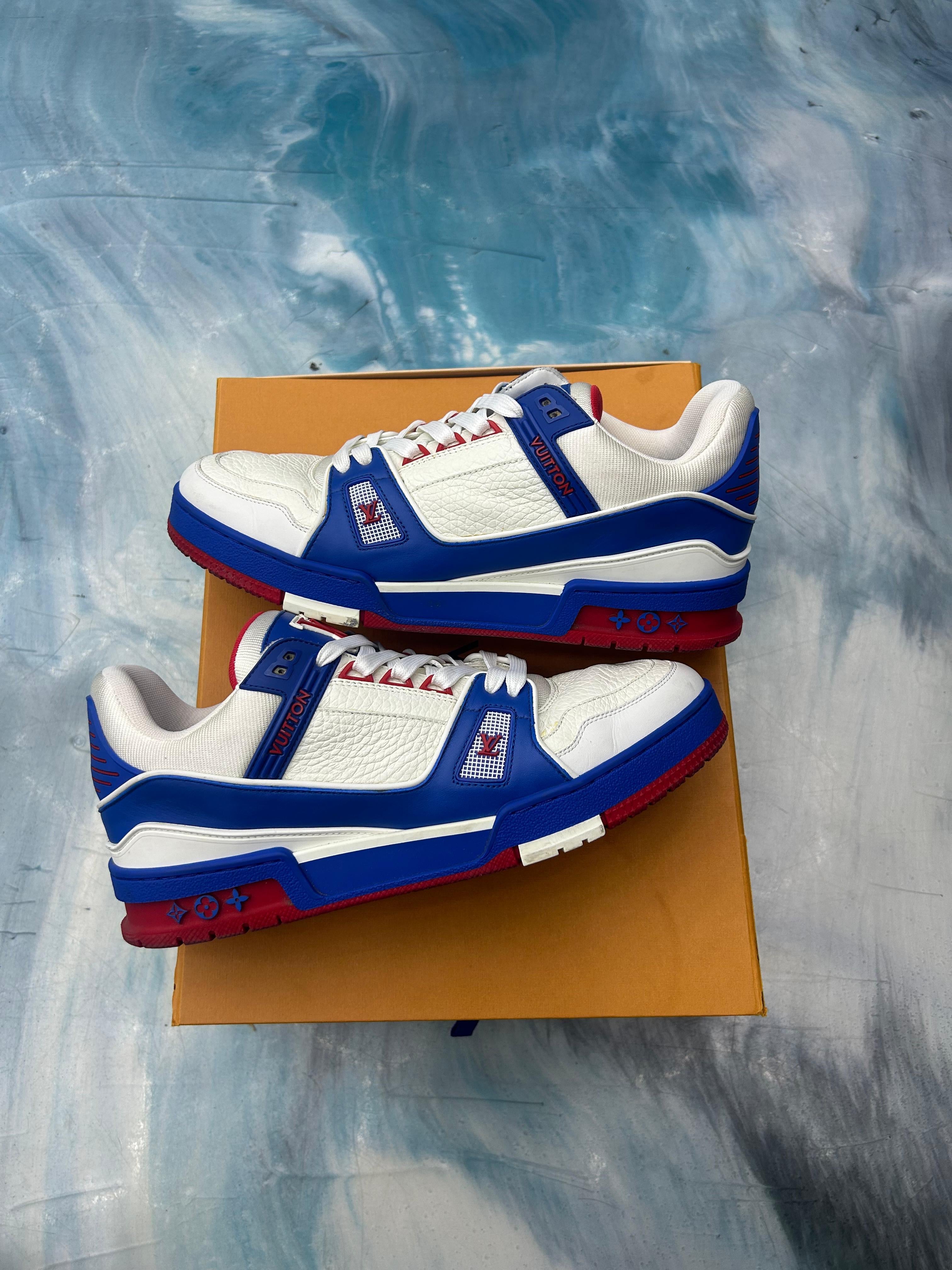 LOUIS VUITTON TRAINER RED WHITE BLUE PRE OWNED SIZE 7LV 8.5US
