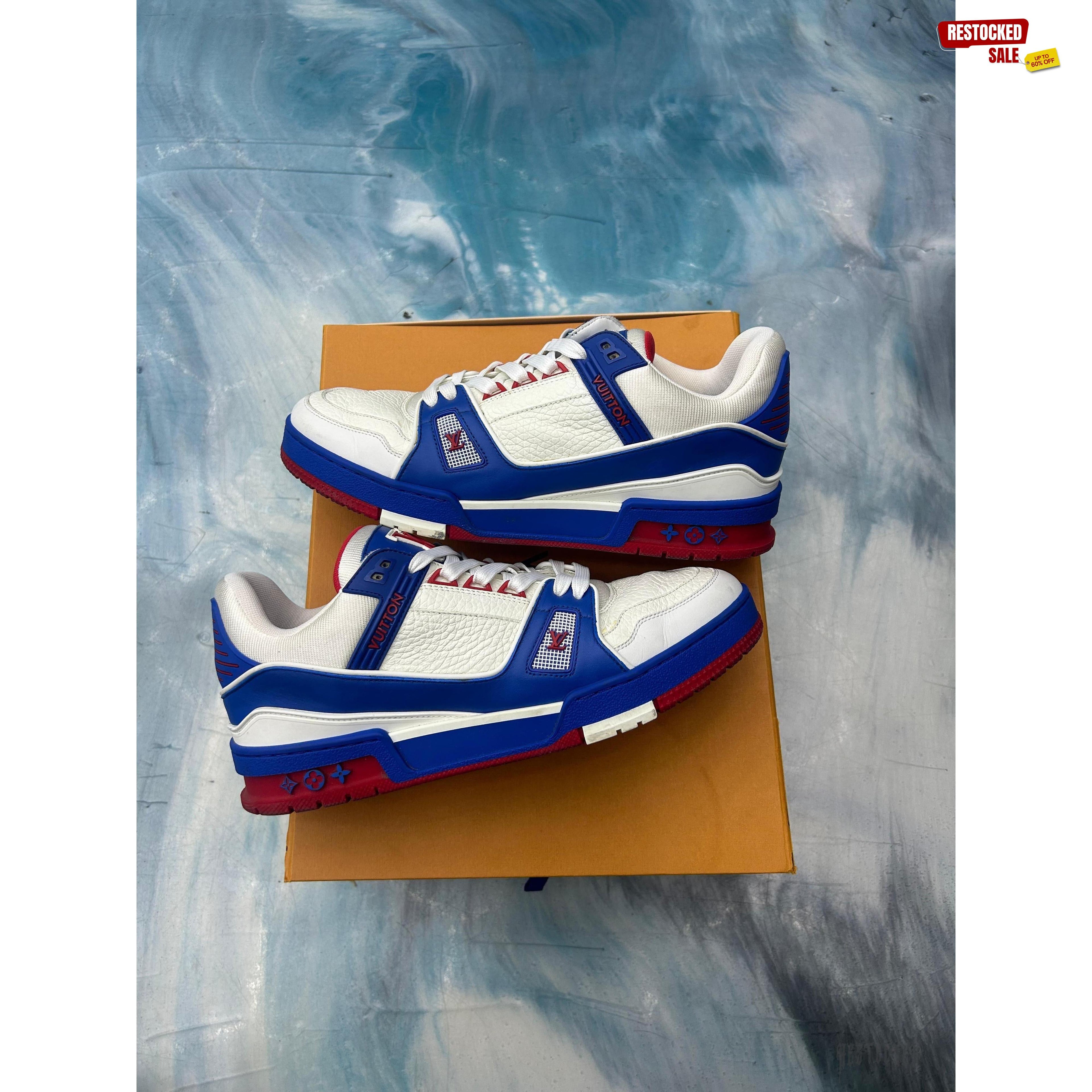 LOUIS VUITTON TRAINER RED WHITE BLUE PRE OWNED SIZE 7LV 8.5US