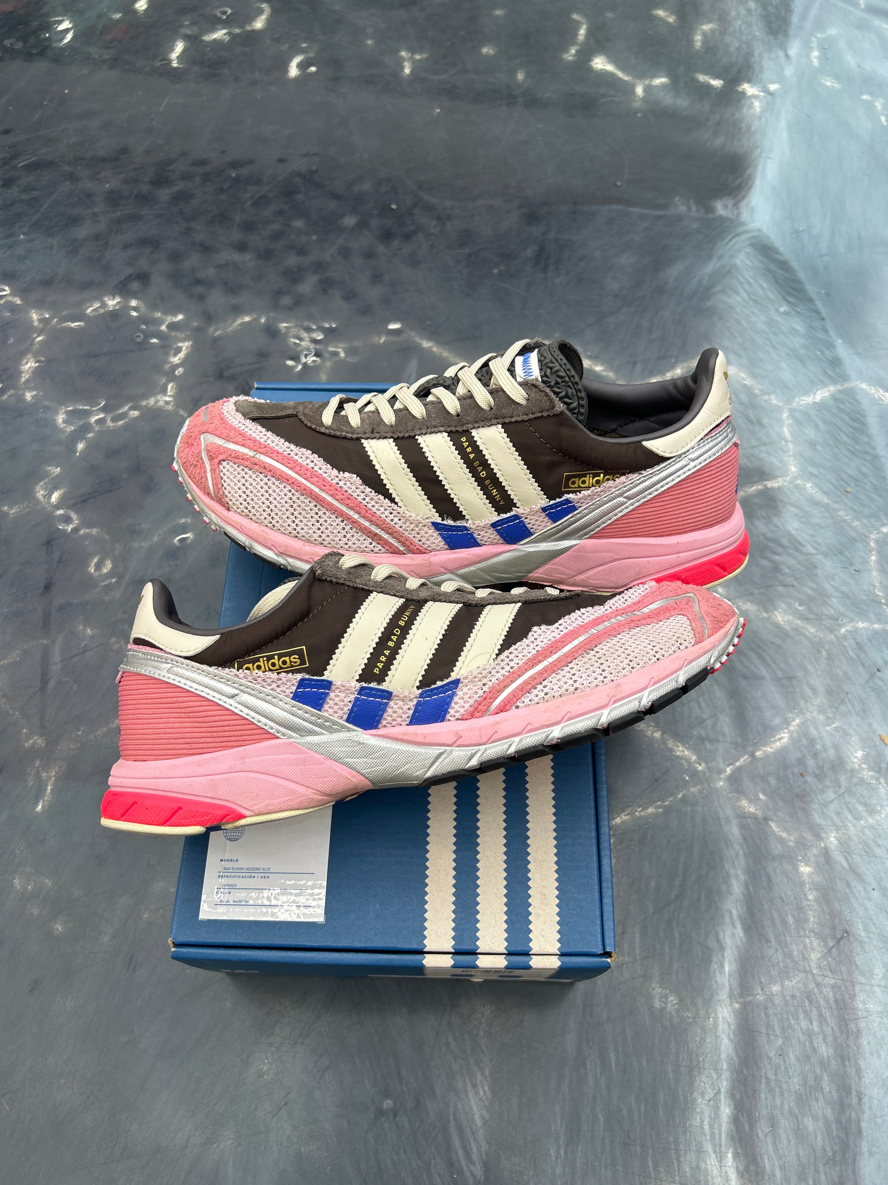 ADIDAS ADIZERO SL 72 BAD BUNNY BROWN CLEAR PINK PRE OWNED SIZE 9.5