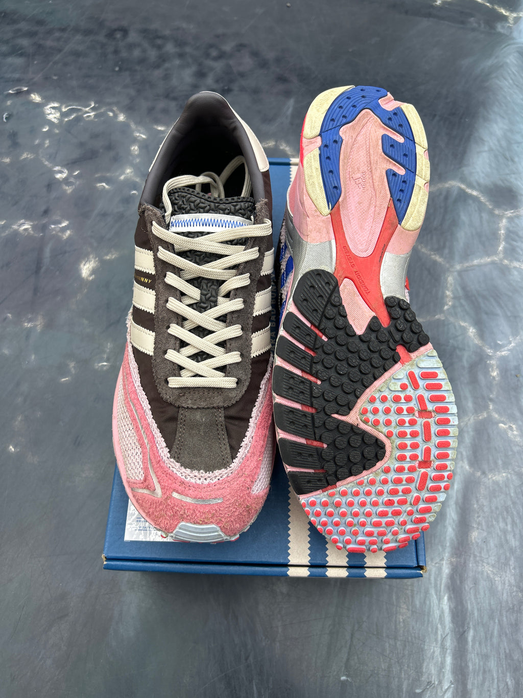 ADIDAS ADIZERO SL 72 BAD BUNNY BROWN CLEAR PINK PRE OWNED SIZE 9.5