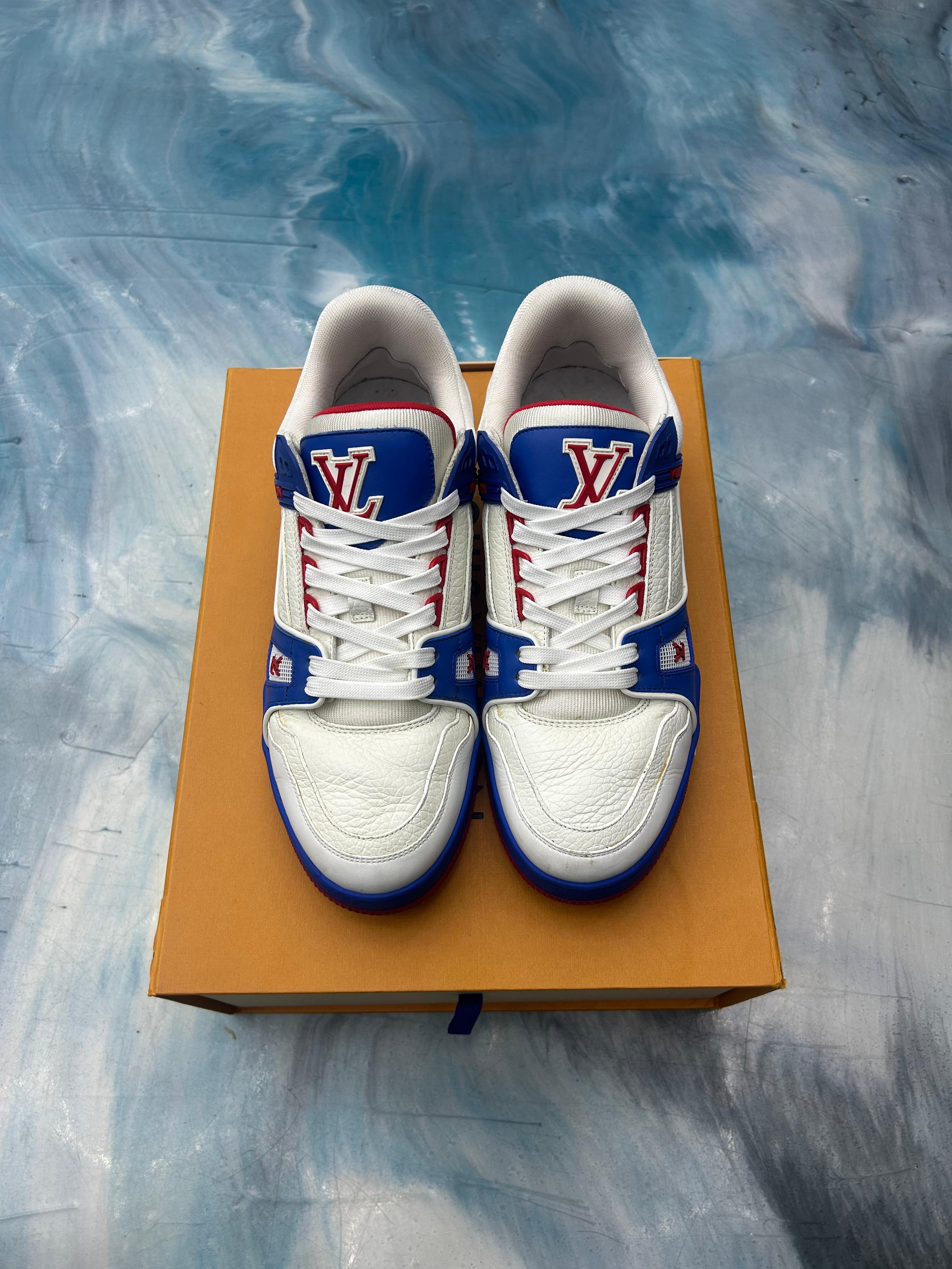 LOUIS VUITTON TRAINER RED WHITE BLUE PRE OWNED SIZE 7LV 8.5US