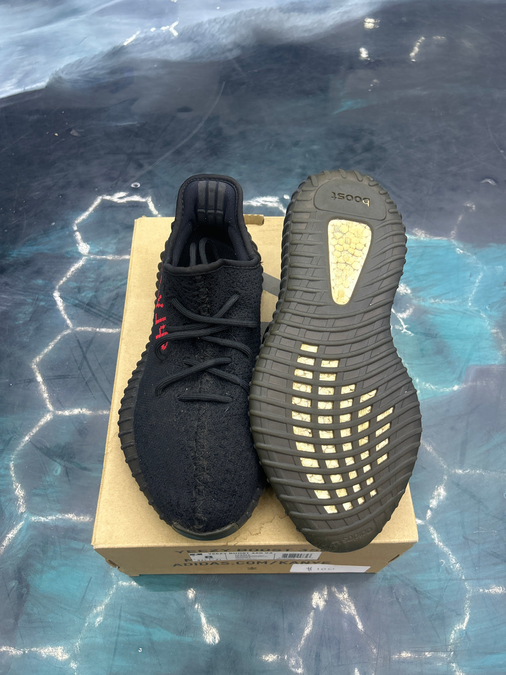 ADIDAS YEEZY BOOST 350 V2 BLACK RED PRE OWNED SIZE 8