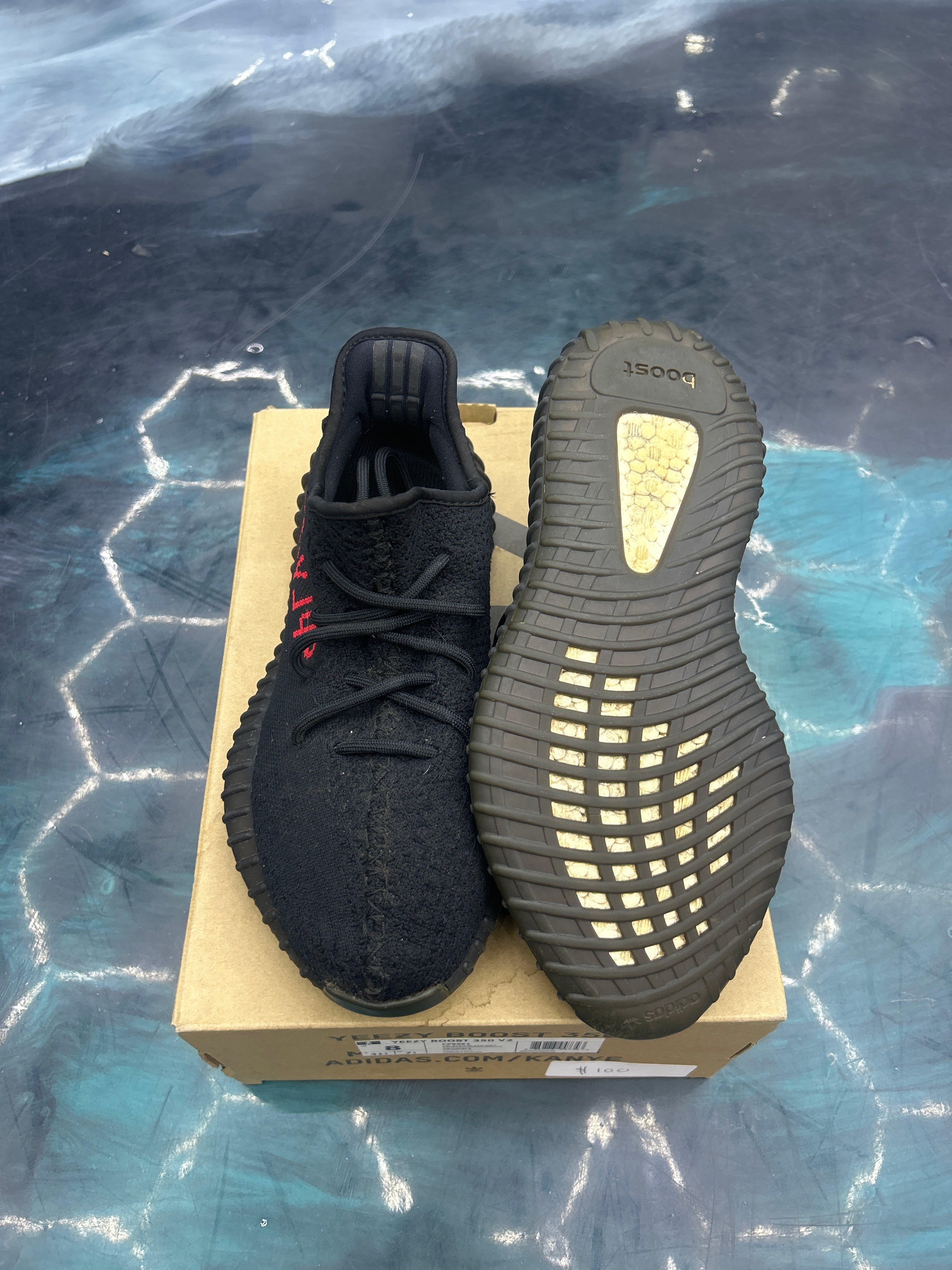 ADIDAS YEEZY BOOST 350 V2 BLACK RED PRE OWNED SIZE 8