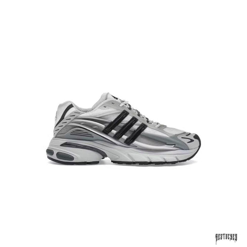 Adidas Adistar Jellyfish Pharrell Williams Solid Grey Black sneaker with black stripes and reflective accents.