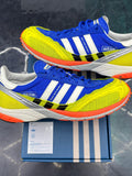 Pre-owned Adidas Adizero SL 72 Bad Bunny Blue sneakers, size 9, with yellow mesh, white stripes, and orange soles.