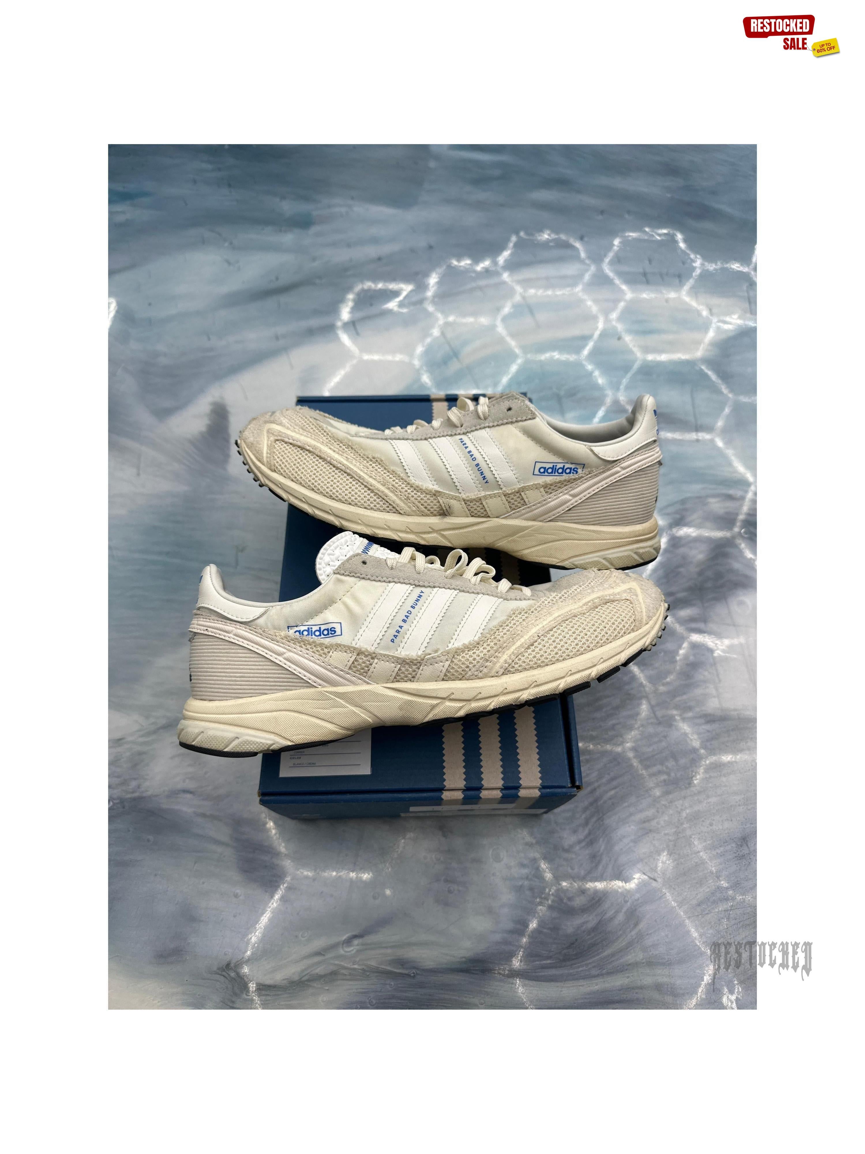 Pre-owned Adidas Adizero SL 72 Bad Bunny Off White sneakers, size 9.5, with mesh and leather accents.