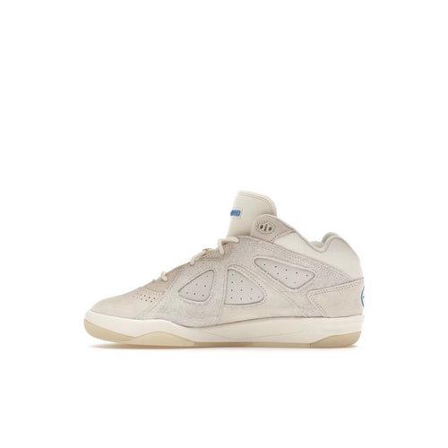 ADIDAS BAD BO 1.0 Bad Bunny Resilience sneaker, off-white suede and leather, mid-top design, blue accents.