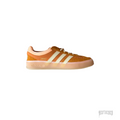 Adidas Bad Bunny Gazelle Indoor "Santurce" sneaker, featuring an orange suede upper, cream stripes, and a pink translucent sole.