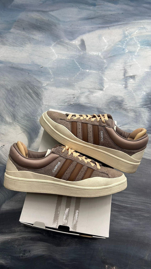Pre-owned Adidas Campus Bad Bunny Chalky Brown sneakers, size 11.5, with suede upper and cream sole.