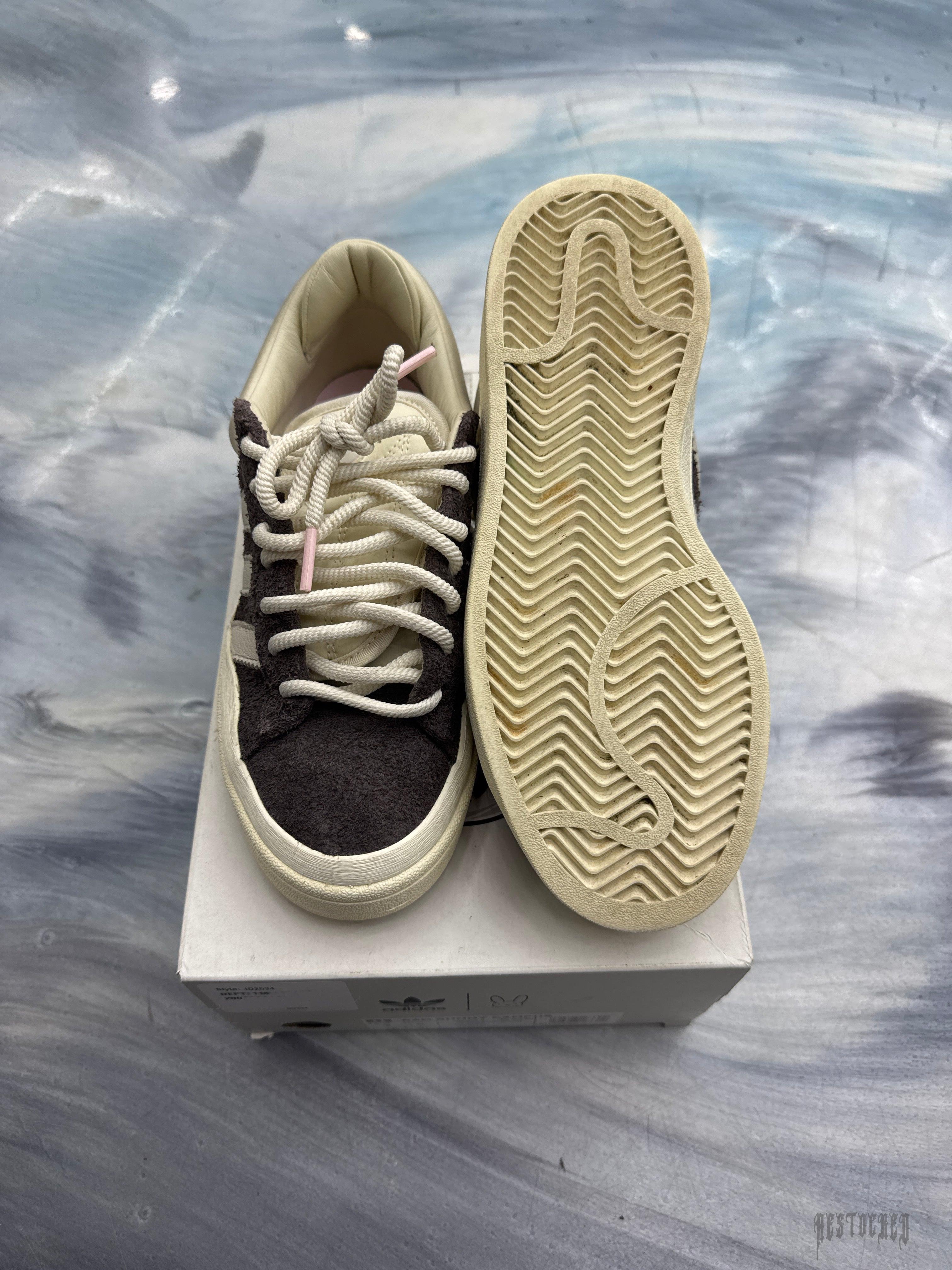 Pre-owned Adidas Campus Bad Bunny The Last Campus size 4, dark brown suede with white laces and sole.