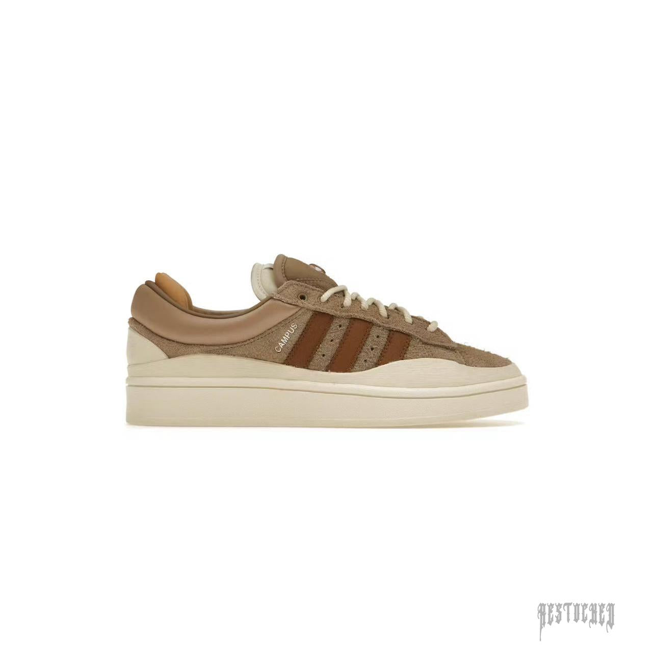 Bad Bunny x adidas Campus Light "Chalky Brown" sneaker with brown hairy suede and cream rubber mudguard.