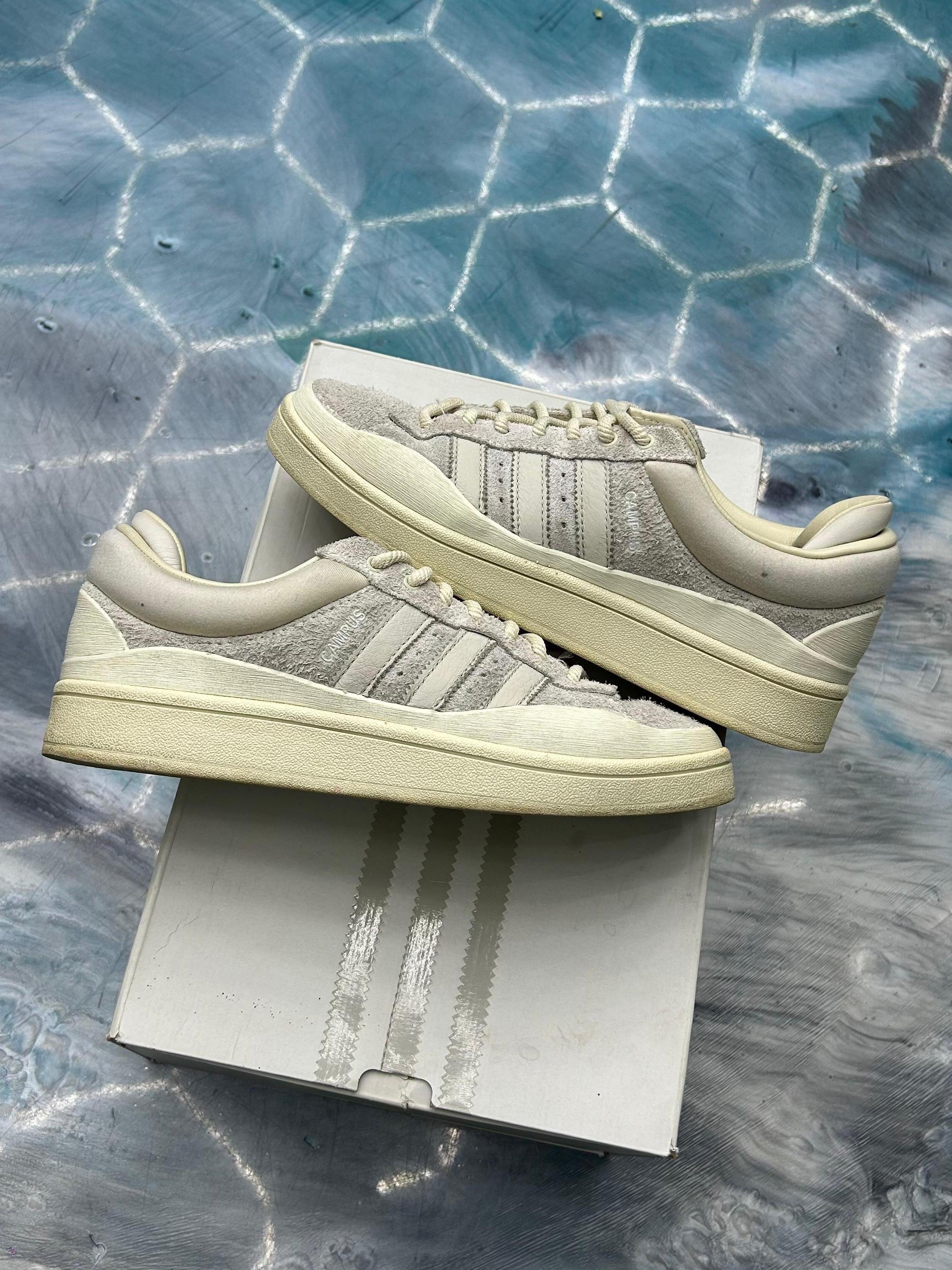 Pre-owned Adidas Campus Light Bad Bunny cream sneakers, size 6.5, with suede upper and thick cream sole.