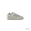 Bad Bunny x adidas Forum Buckle Low "Last Forum" in light grey leather with buckle strap.