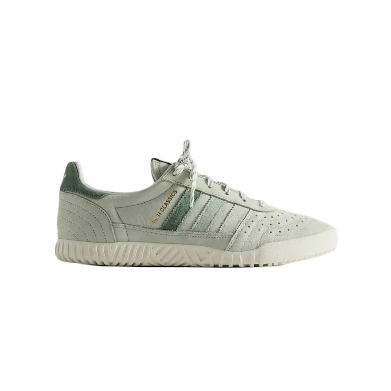 Adidas Indoor Super Kith Classic Mint sneaker, light green suede and leather, white sole.