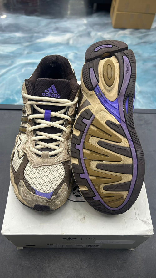 Pre-owned Adidas Response CL Bad Bunny Paso Fino sneakers, size 10, with brown, cream, and purple accents.