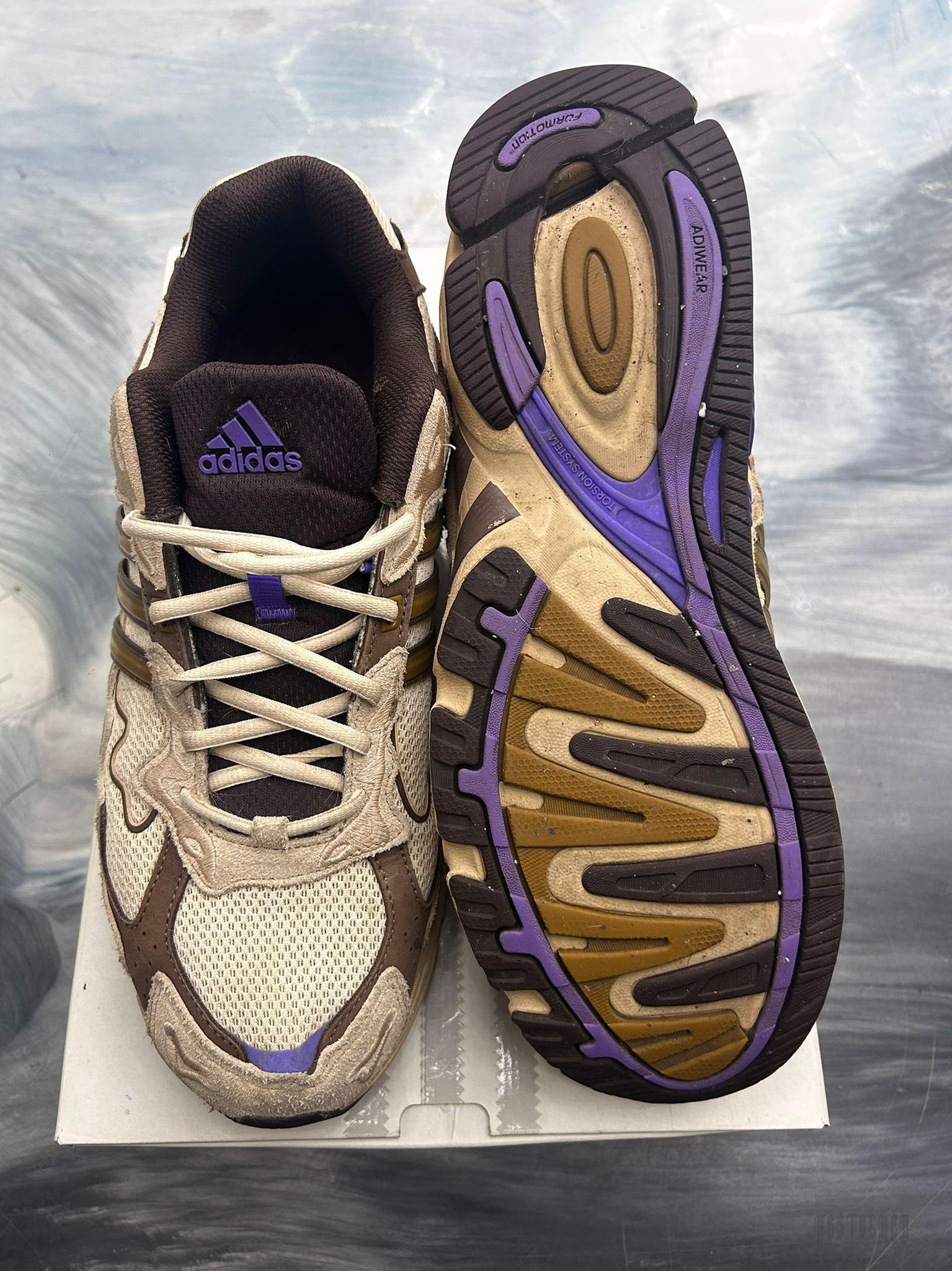 Pre-owned Adidas Response CL Bad Bunny Paso Fino size 12, beige and brown with purple accents, showing top and sole.