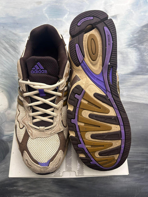 Pre-owned Adidas Response CL Bad Bunny Paso Fino size 12, beige and brown with purple accents, showing top and sole.