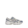 ASICS GEL-1130 sneaker in cream mesh with metallic silver and blueberry blue accents.
