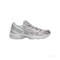 ASICS GEL-1130 women's sneaker in cream mesh with pure silver overlays and white sole.