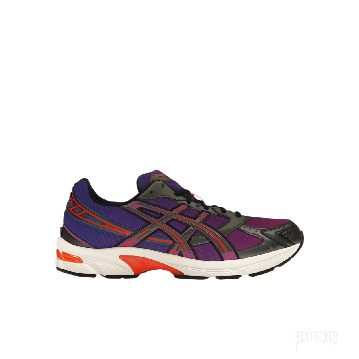 ASICS GEL-1130 KITH Marvel Villains Magneto sneaker in purple, grey, and red with white sole.