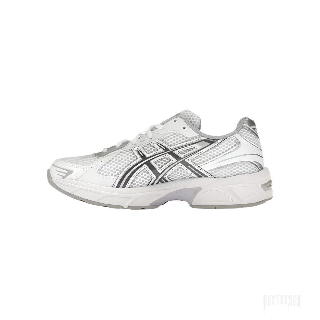 ASICS GEL-1130 white carrier grey lilac sneaker with mesh and synthetic leather.