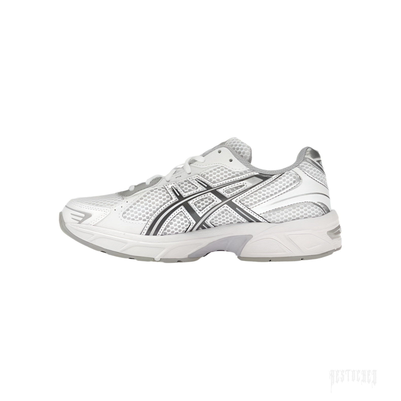 ASICS GEL-1130 white carrier grey lilac sneaker with mesh and synthetic leather.