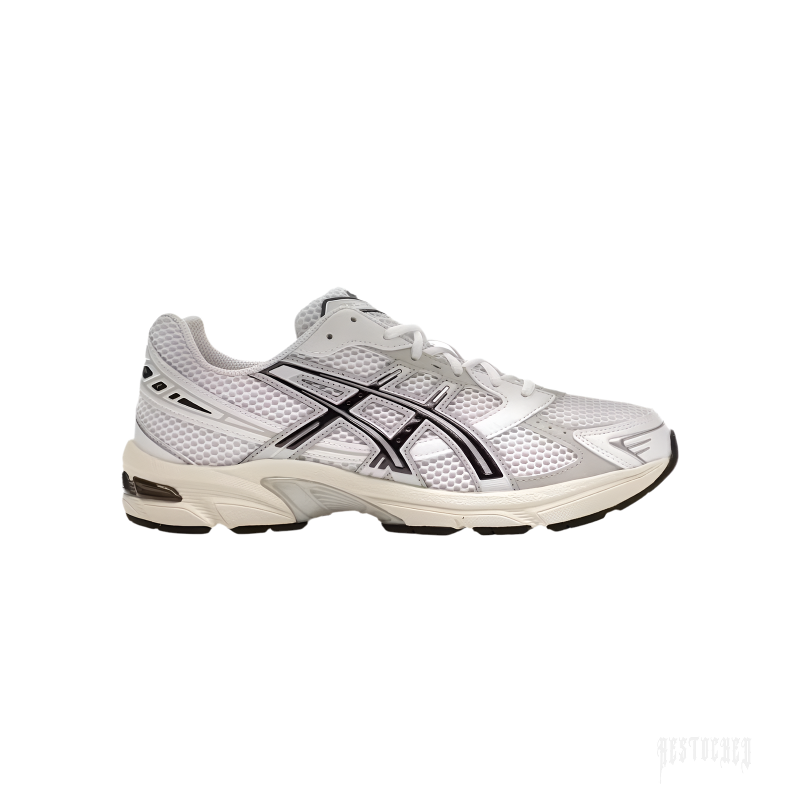 ASICS GEL-1130 "White Cloud Grey" women's sneaker with synthetic leather and mesh, black ASICS stripes.
